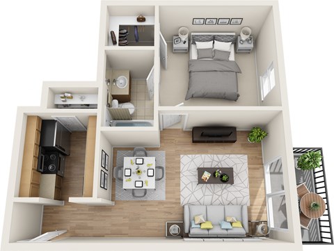 One Bedroom One Bath Floor Plan 506 Sq.Ft. at Hollywood Vista, Hollywood, 90046